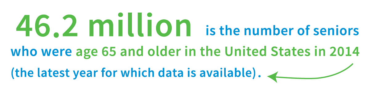 46.2 million is the number of seniors who were age 65 and older in the United States in 2014 (the latest year for which data is available).